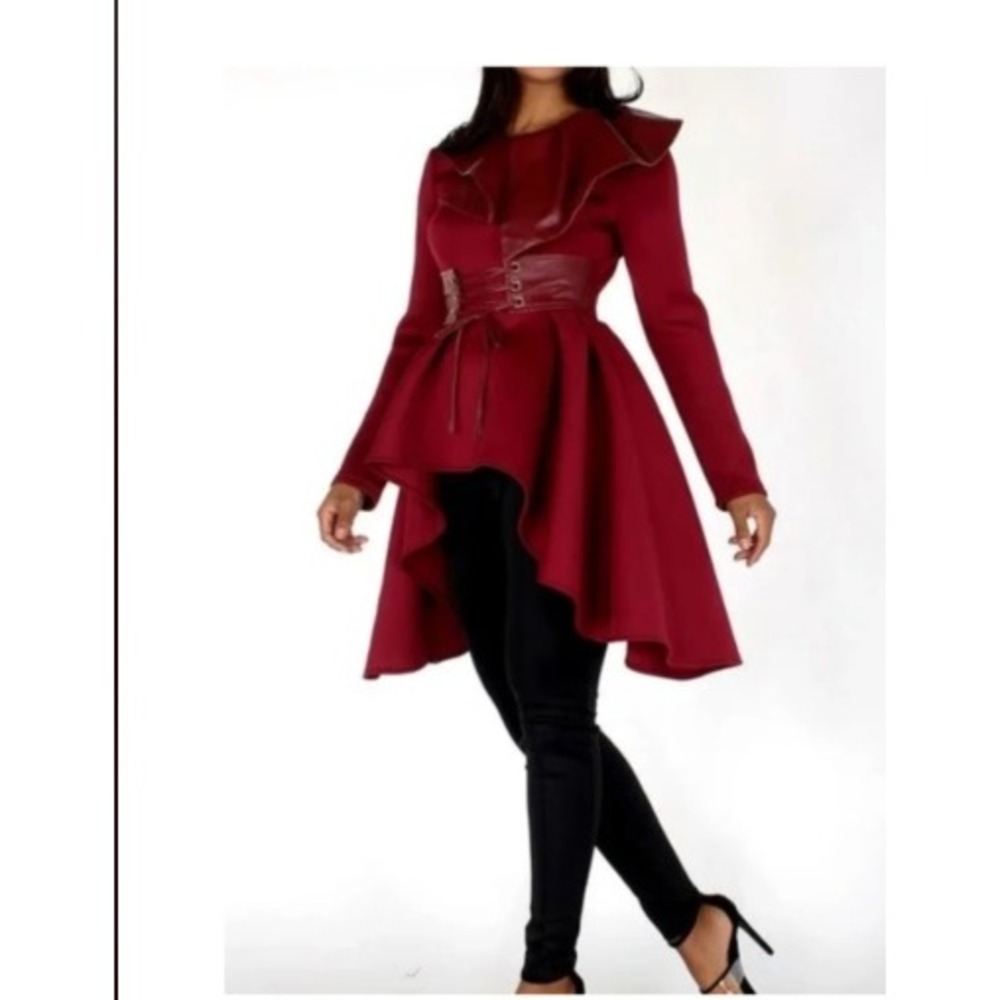 Eien Top Women 1XL Burgundy Excellent Faux Leather Corset Belt High Low